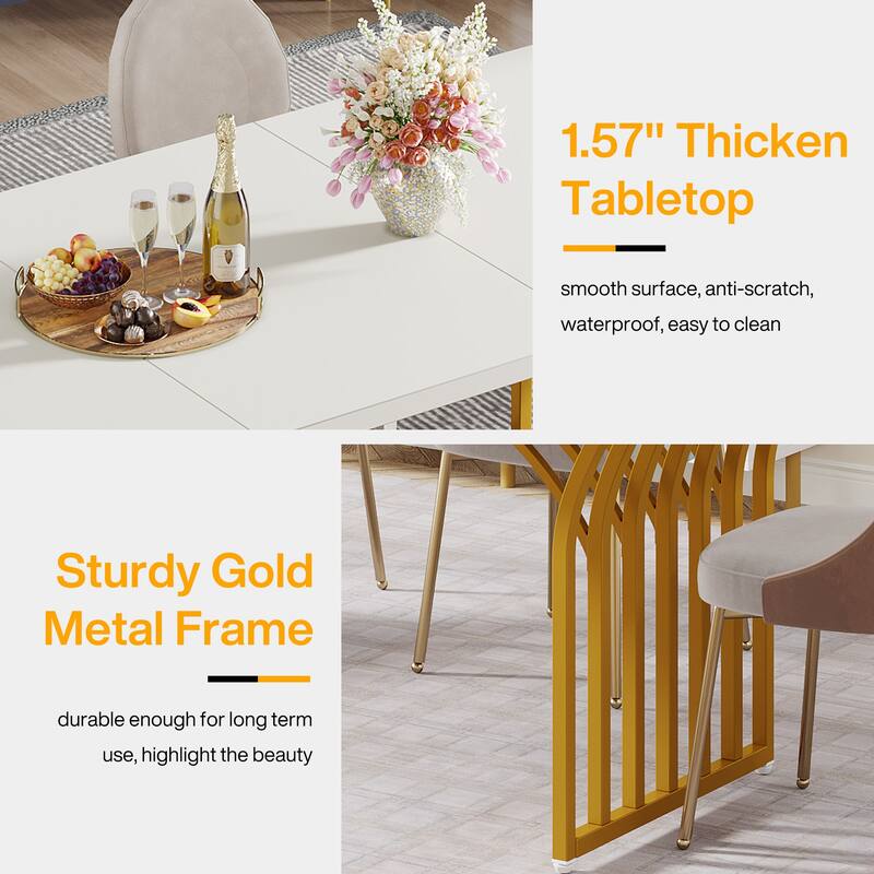 63 Inch Rectangular Kitchen Table with Gold Metal Frame N/A On Sale