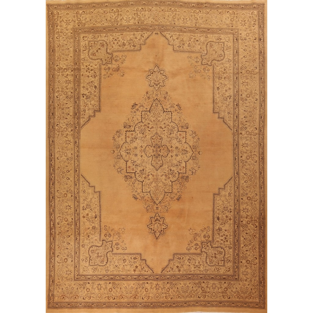 Geometric Tabatabaei Persian Vintage Area Rug Handmade Wool Carpet - 9'7"x 12'7"