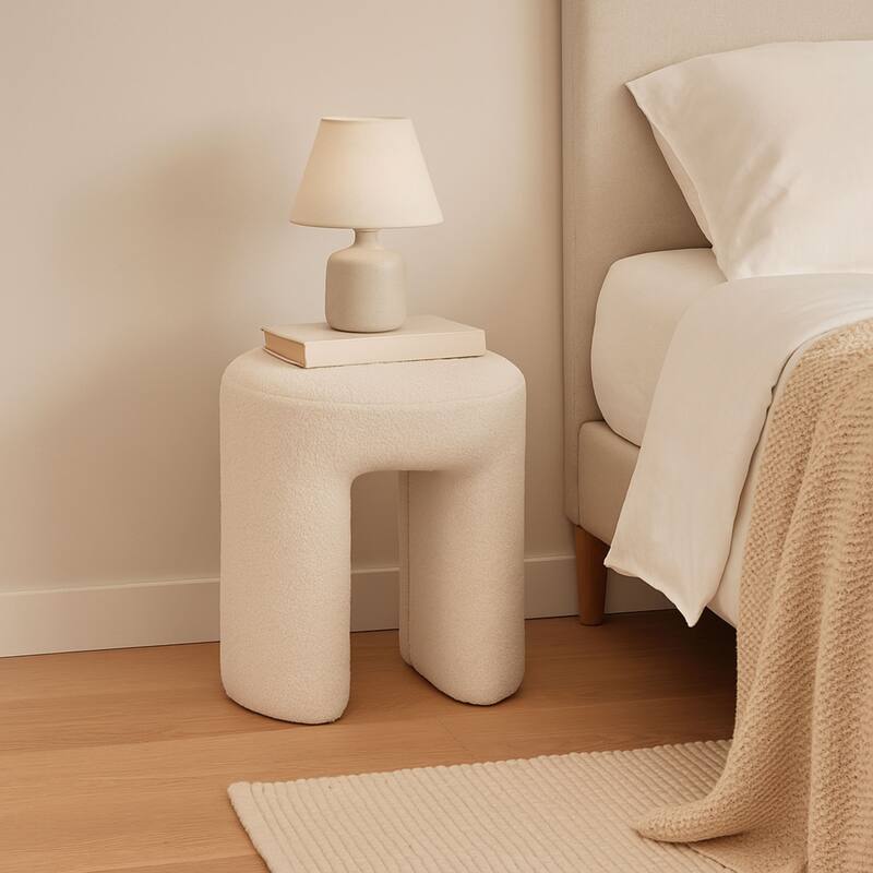 Aria Home Teddy Upholstered Accent Stool – Plush Fabric Ottoman Foot Rest