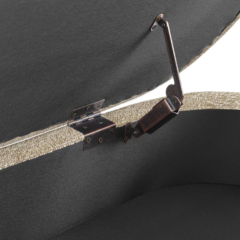 Oval Flip Top Storage Bench, Fabric Upholstered Entryway Bench, End of Bed Bench with Rubber Wood Legs for Bedroom, Living Room