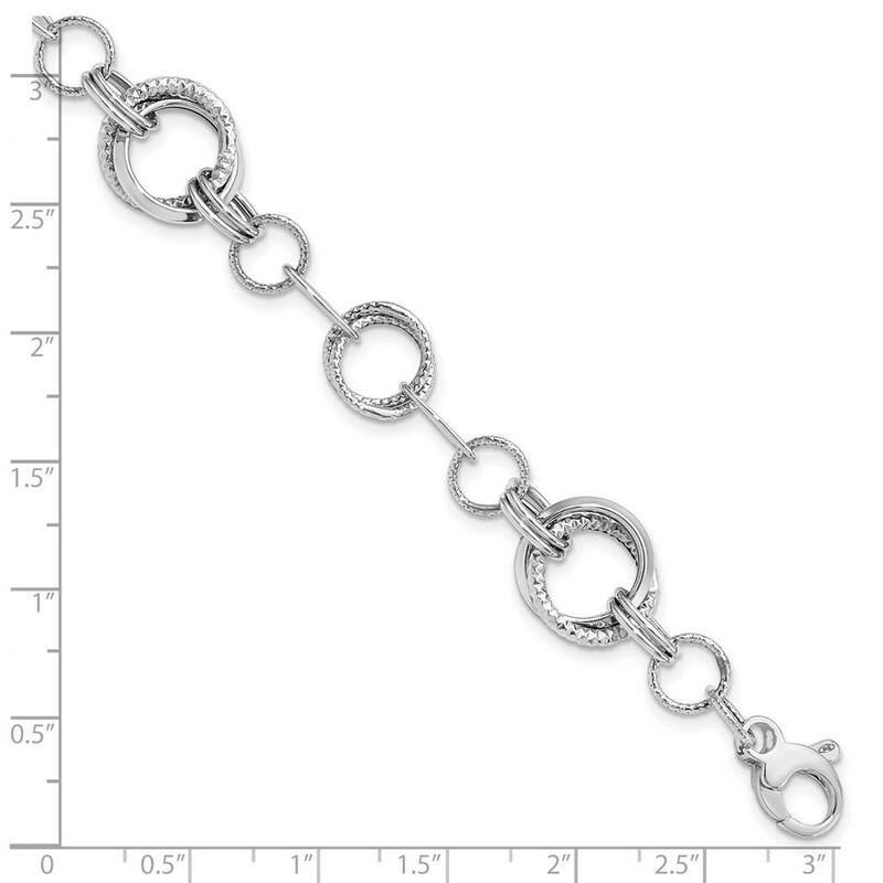 Curata 14k White Gold Fancy Polished and Textured Fancy Link Bracelet 7 Inch
