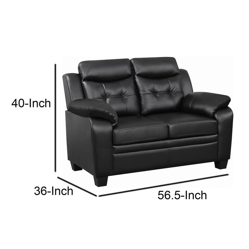 Contemporary Faux Leather & Wood Loveseat With Cushioned Armrests, Rich Black