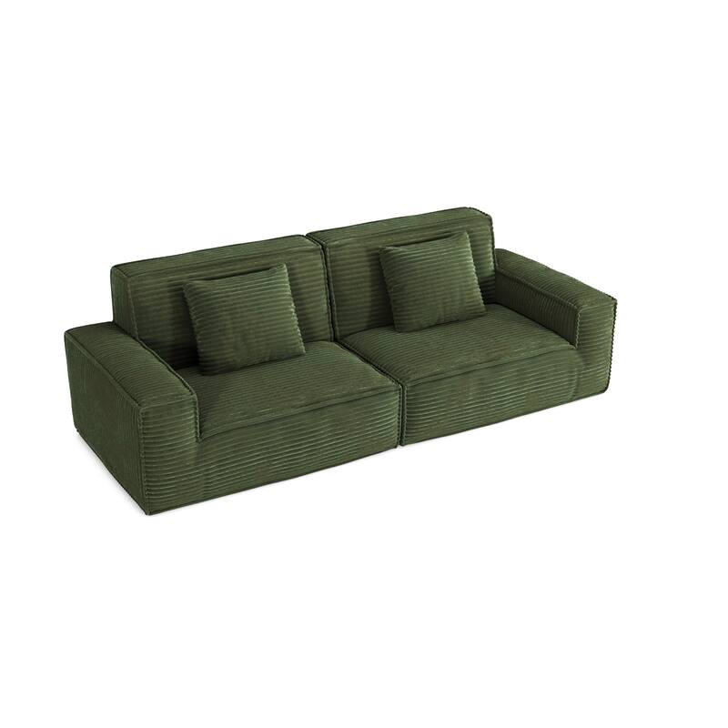 Anmytek Extra Large Modern Striped Fabric Green Sofa - Full Sponge High Rebound Vacuum Compressed