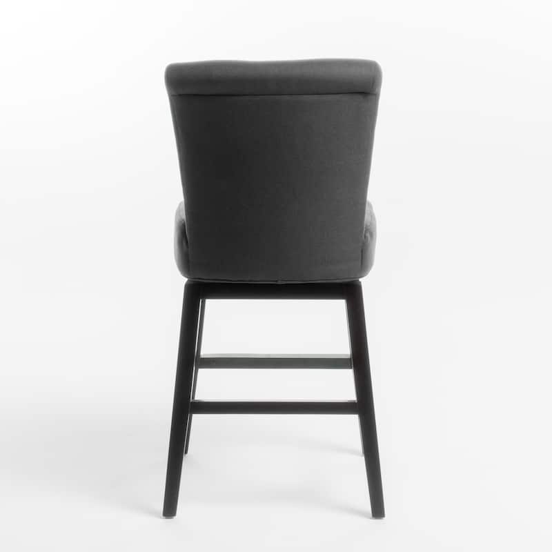 Swivel Barstool Chair, Modern Charcoal Gray Upholstery. Espresso Brown