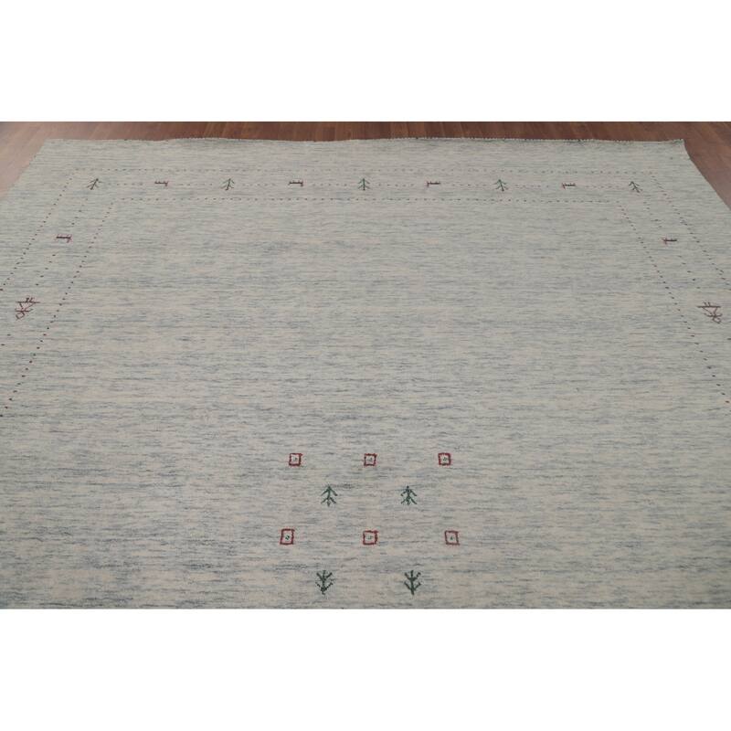 Tribal Gabbeh Area Rug Hand-Knotted Beige / Ivory Wool Carpet - 9'0"x 11'6"