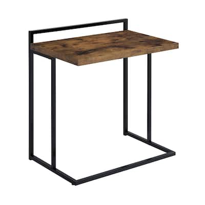 23.5 in. Brown and Black Rectangle Wood End Table with C Shaped Frame