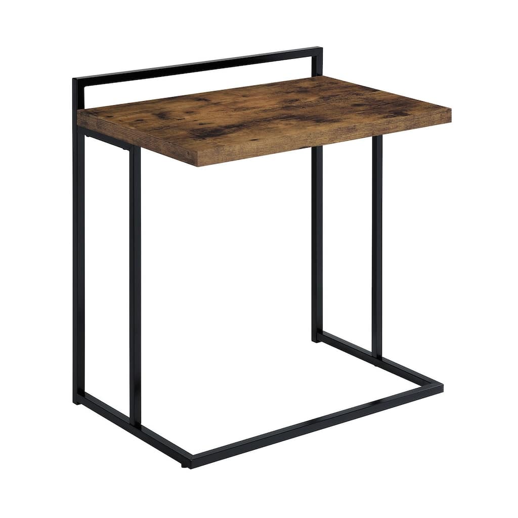23.5 in. Brown and Black Rectangle Wood End Table with C Shaped Frame