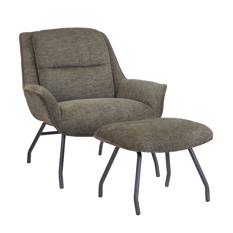 Porthos Home Alson Fabric Accent Chair and Ottoman Set with Steel Legs - Green