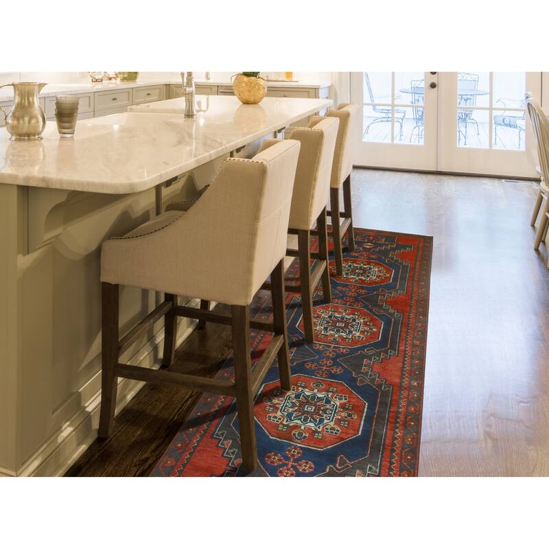 Fine Vintage Distressed Chatham Blue/Charcoal Runner - 3'1" x 9'6"