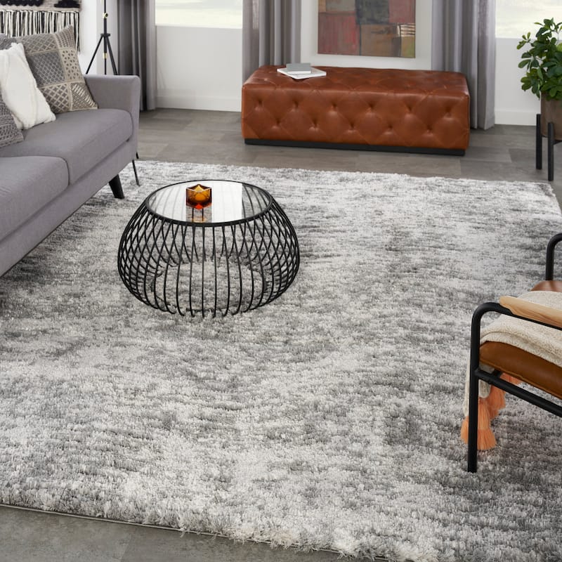 Nourison Luxurious Shag Plush Contemporary Abstract Area Rug - 7' x 9' - Charcoal Grey - Rectangle
