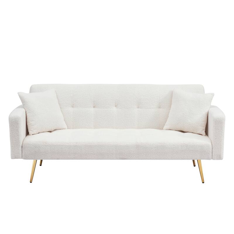 71" Modern Teddy Velvet Sofa Bed Folding Couch with Two Throw Pillows for Living Room