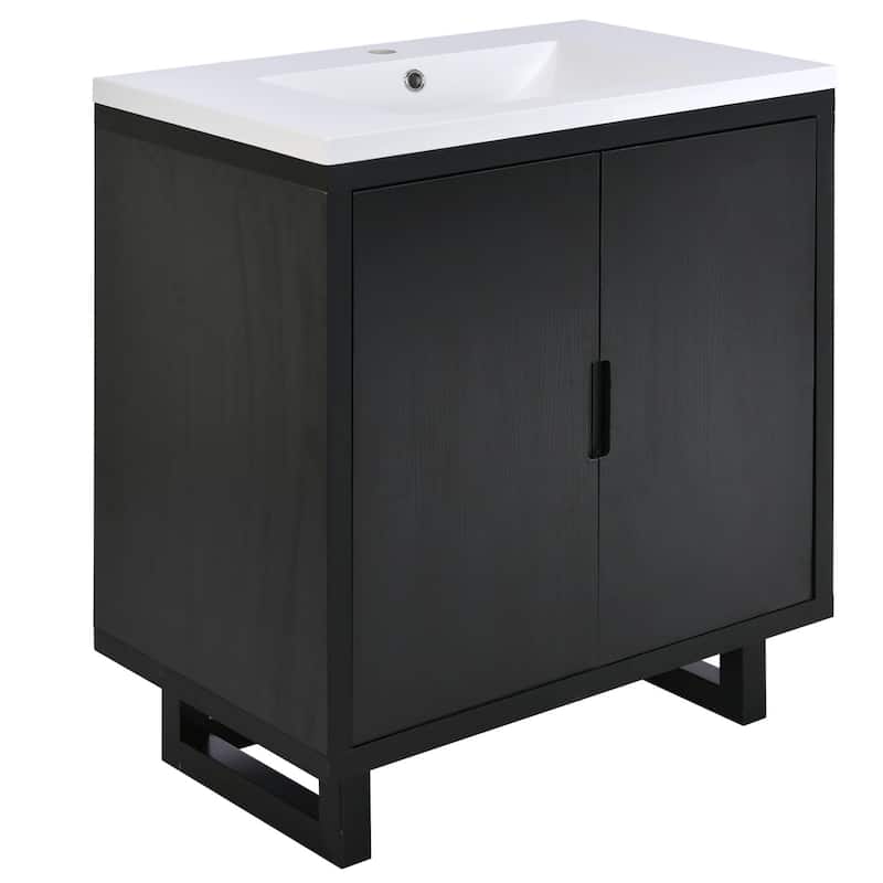 2-Piece Bathroom Vanity Set with Resin Sink, Freestanding Double Sink Bathroom Storage Cabinet, Solid Wood Frame