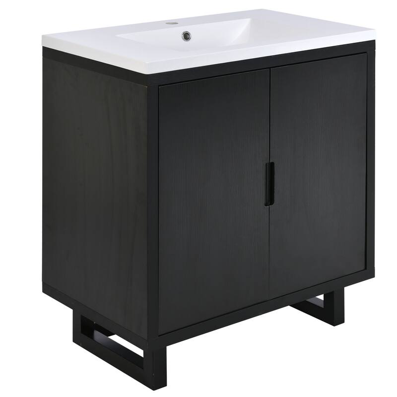 Bathroom Vanity with Sink, Floor Standing Wooden Storage Cabinet, Freestanding Bathroom Vanity with 2 Soft-Closed Doors