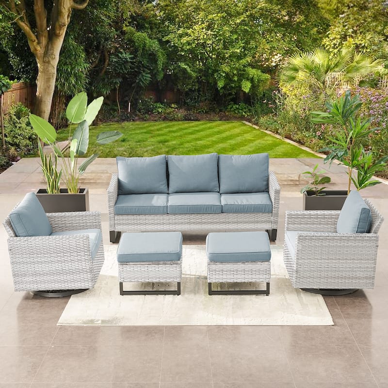 5 Piece Patio Sofa Chair Furniture Set - Baby Blue - Light Grey