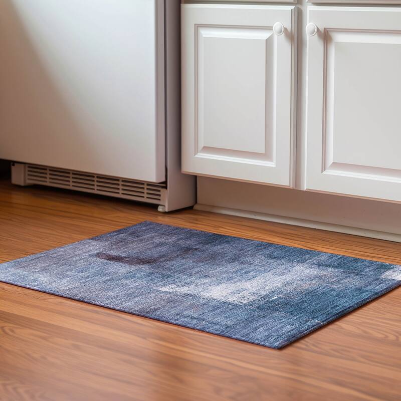 Premium Washable Super Soft Brushstrokes Abstract Mayfield Rug - Navy - 1' 8" x 2' 6" - Rectangle