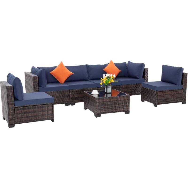 8 Pieces Wicker Outdoor Conversation Set with Fife Pit Table