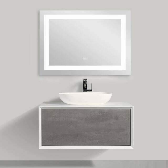 Backlit LED Illuminated Bathroom Anti-Fog Wall Mounted Mirror With Light And Dimmer