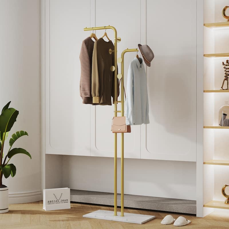 Coat Rack with Marble Base Entryway Coats Hanger Stand with 5 Hooks - 24"x12"x70"