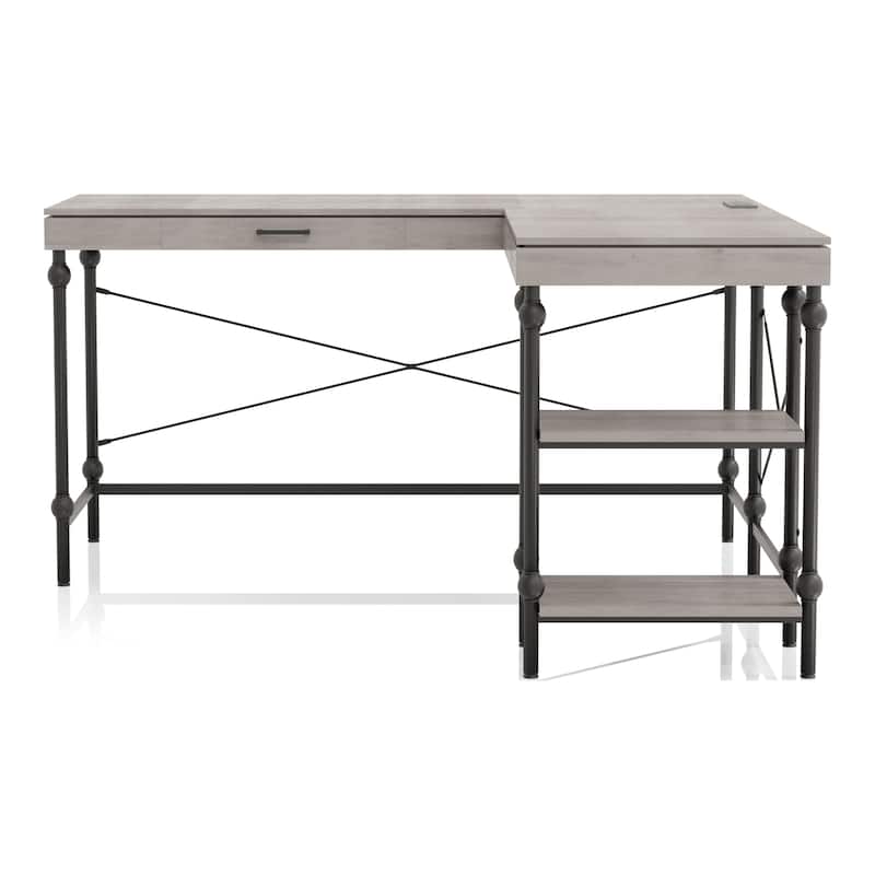 Haley Farmhouse 59-inch Metal L-Shaped Computer Desk with USBs by Furniture of America