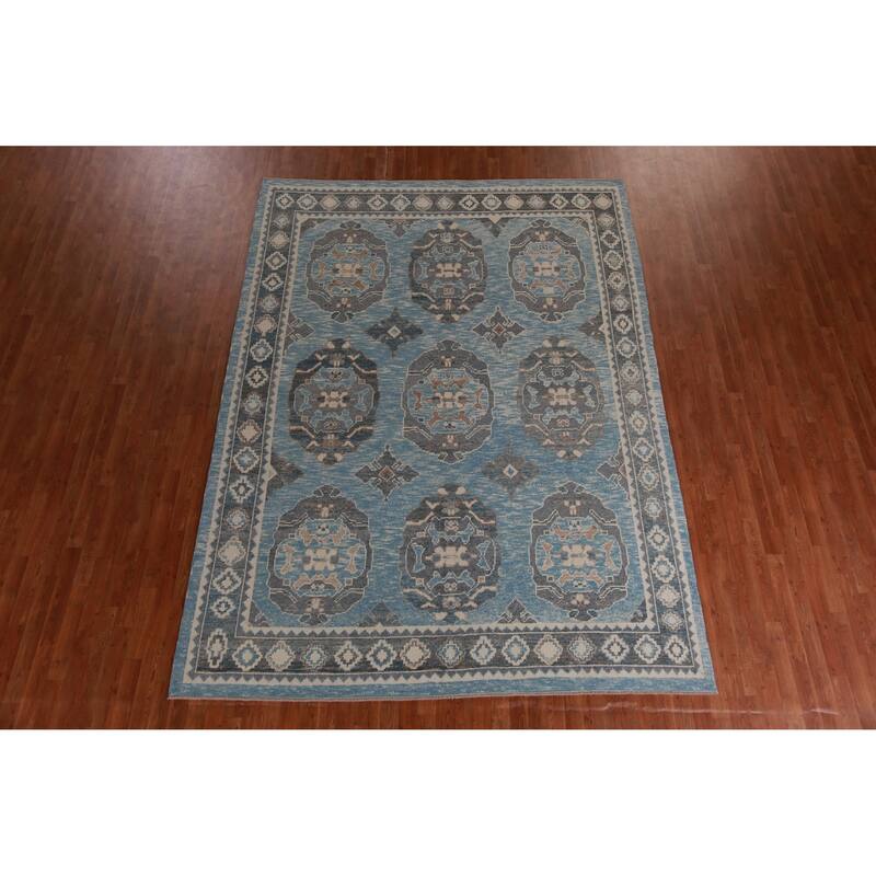 Hand Knotted Oriental 100% Wool Carpet Transitional Geometric Navy Blue & Blues Oushak Area Rug - 11' 4'' X 8' 3''