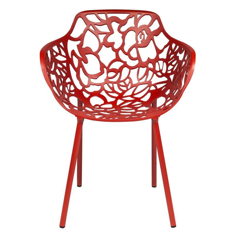 Devon Outdoor Aluminum Dining Chair with Floral Cutout, Stackable, Weather-Resistant, UV-Protected, Indoor/Patio Seating