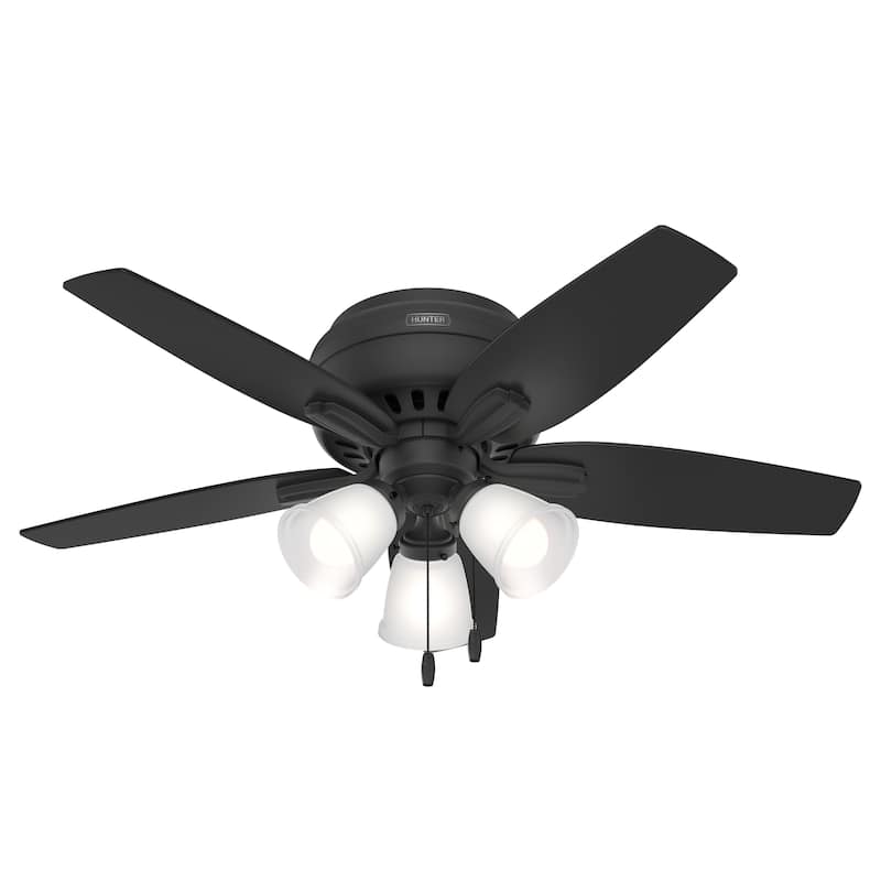 Hunter 42" Newsome Flush Mount Ceiling Fan w/ 3-Light LED Light Kit and Pull Chain - Transitional, Casual - Low Profile!
