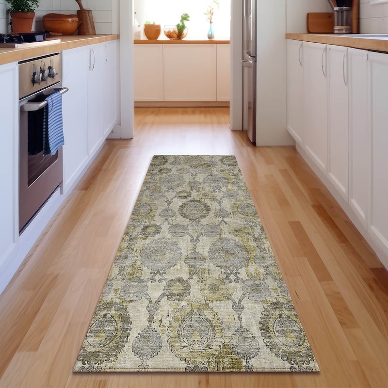 Premium Washable Super Soft Traditional Olivia Mayfield Rug - Khaki - 2' 3" x 7' 6" - Runner