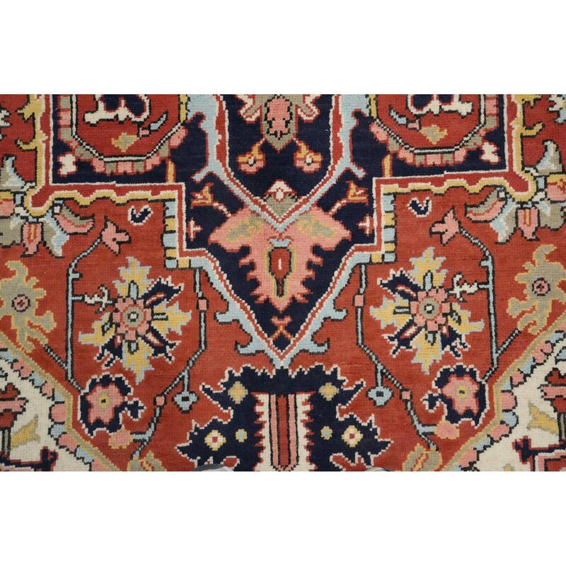 Hand Knotted Oriental 100% Wool Carpet Traditional Medallion Oranges & Rust Heriz (serapi) Area Rug - 9' 1'' X 6' 2''