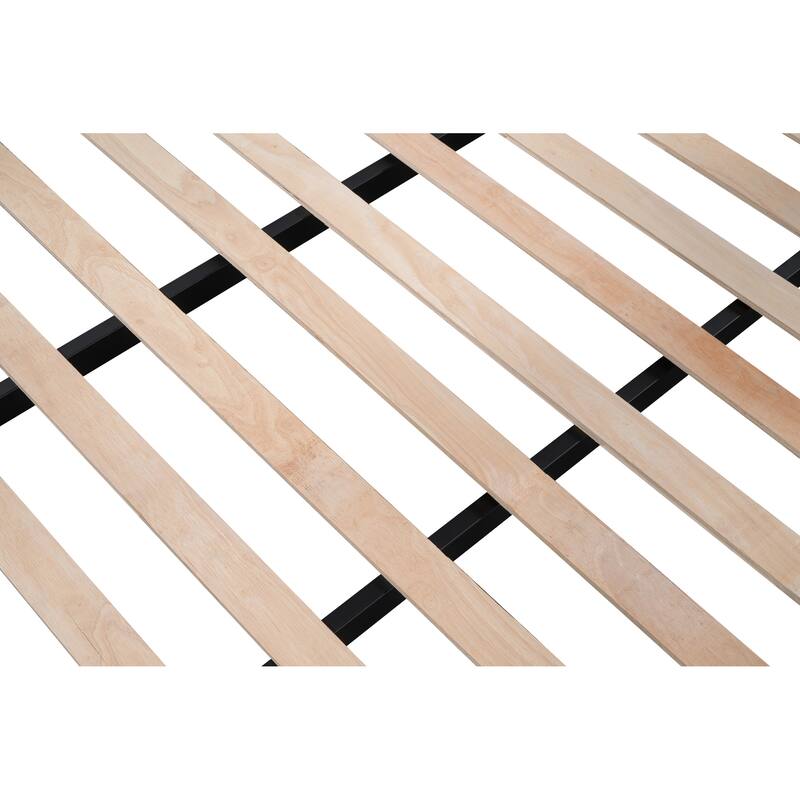 Convertible Full Size Loft Bed with Table & Storage, Metal Frame, Quiet Wood Slats, Safety Rails, Space-Saving Design