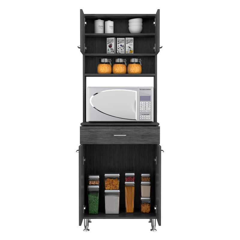 TUHOME Della 60 Kitchen Pantry with Drawer, 2 Cabinets, and Metal Legs - N/A