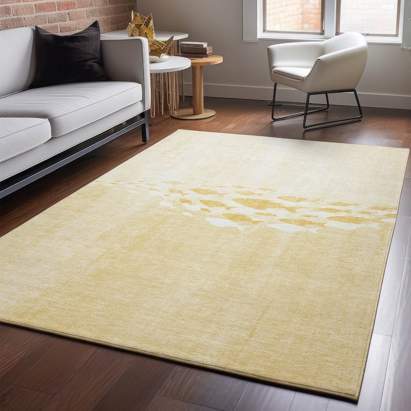 Premium Washable Super Modern Fish Soft Mayfield Rug - Gold - 3' x 5' - Rectangle