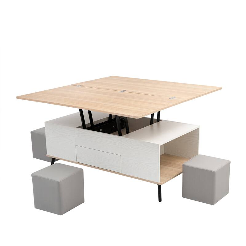 5 Pieces Lift Top Coffee Table Set with Storage Convertible Dining Table