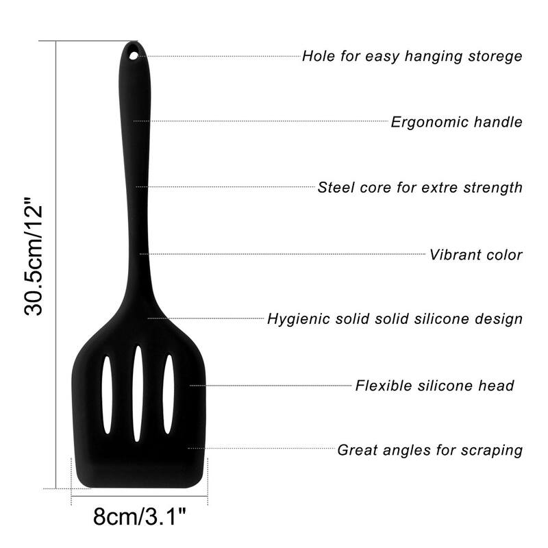 Silicone Slotted Turner Heat Resistant Non Stick for Cooking Baking Black - Black
