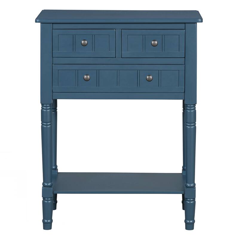 Narrow Console Table, Slim Sofa Table with Three Storage Drawers and Bottom Shelf