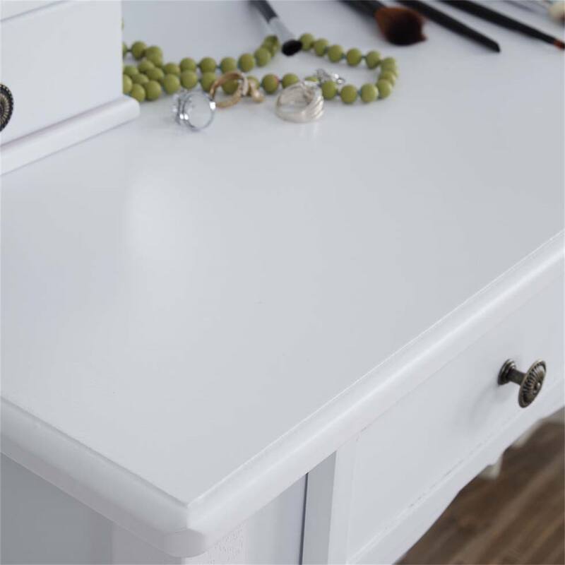 Wooden Vanity Make Up Table & Stool Set Includes Vanity, Mirror, Bench