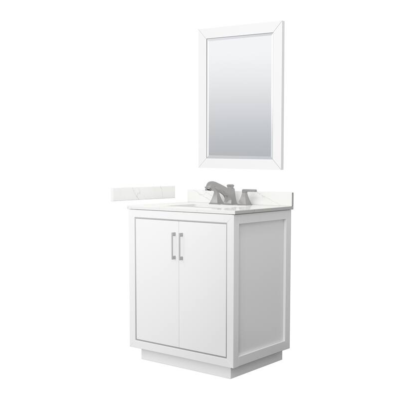 Wyndham Collection WCF111130S-QTZ-US3M24 Icon 30" Free Standing Single - White / Giotto Quartz Top / Brushed Nickel