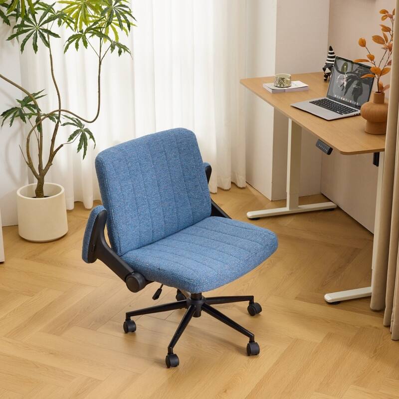 Speckled Chenille Swivel Chair With Flip-Up Arms For Cross-Legged
