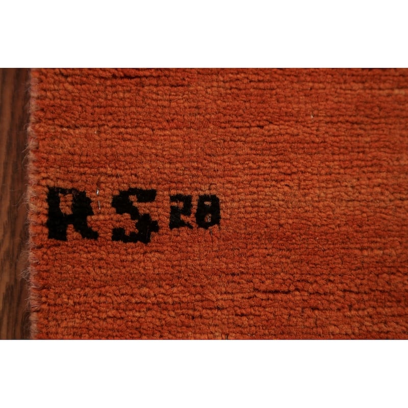 Orange Gabbeh Oriental Rug Hand-Knotted Foyer Wool Carpet - 3'4" x 4'10"