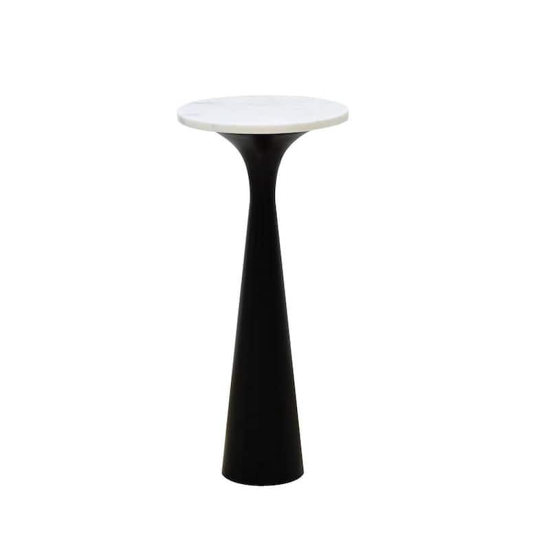 Round Marble End Table with Base - 22" - White and Black