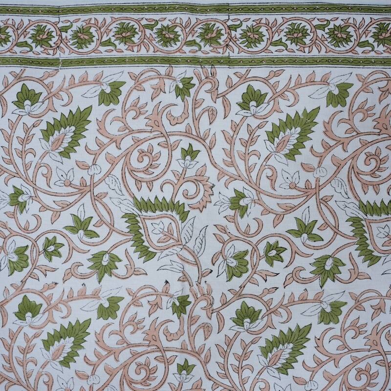 Fabdivine Handmade Block Print Cotton Brown Table Cover or Cloth Dining, Farmhouse & Kitchen Décor