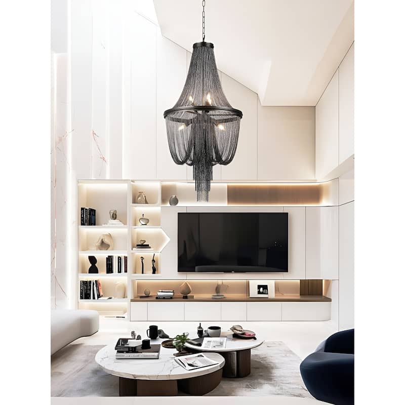 6-Light Glam Graphite Tassel Chain Chandelier