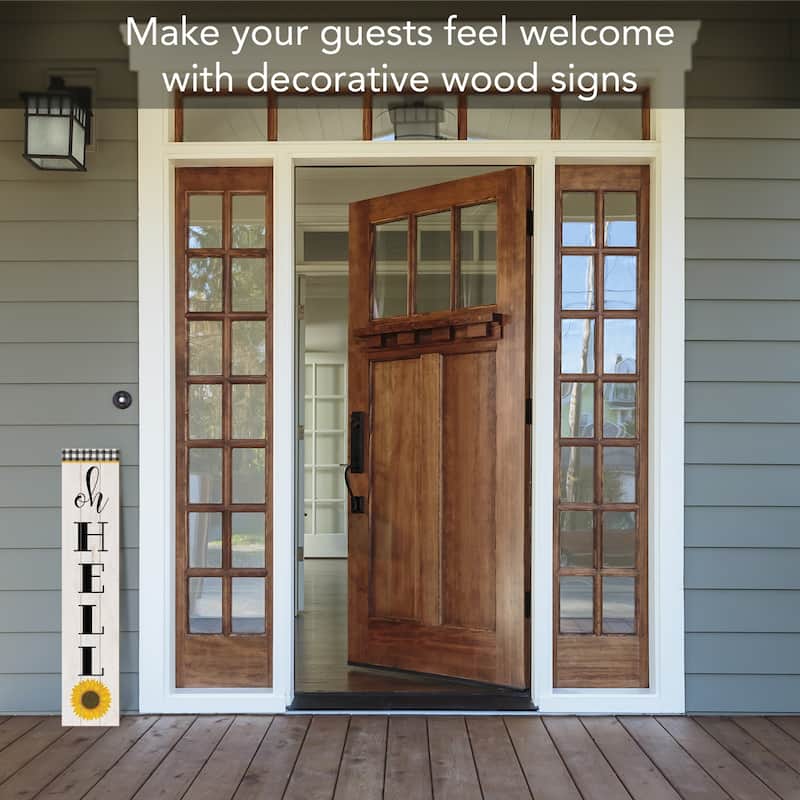 Oh Hello Vertical Decorative Indoor/Outdoor Pallet Wood Sign 36" by 7.5" Made in the USA