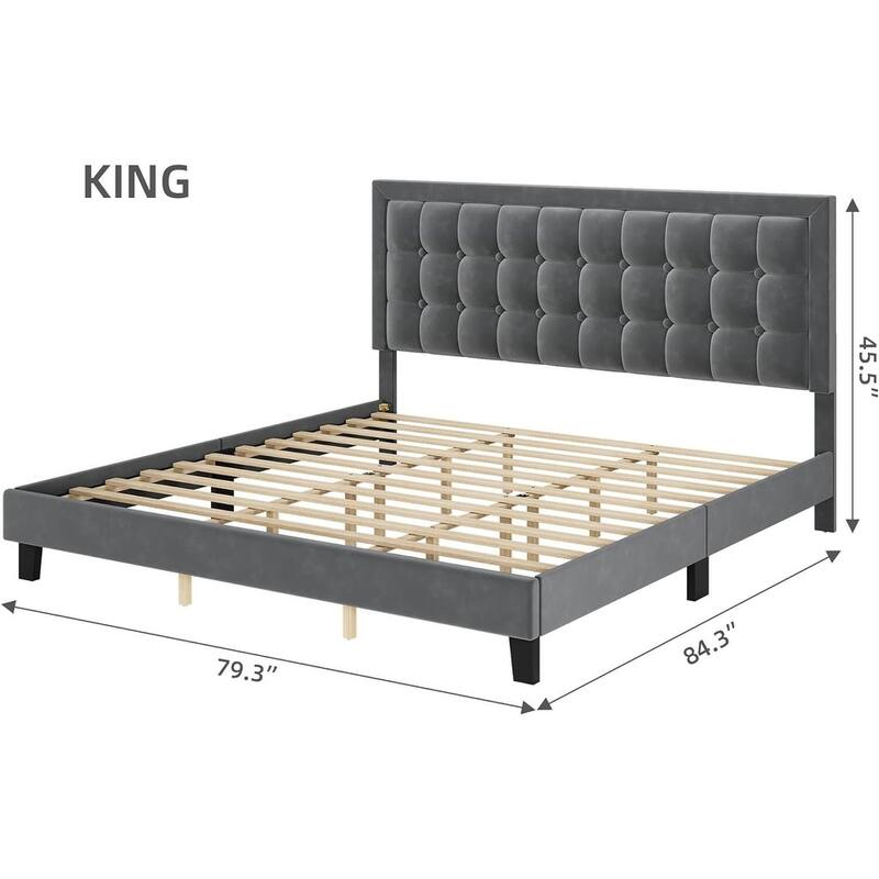 Modern Upholstered Platform Bed with Button Tufted Headboard