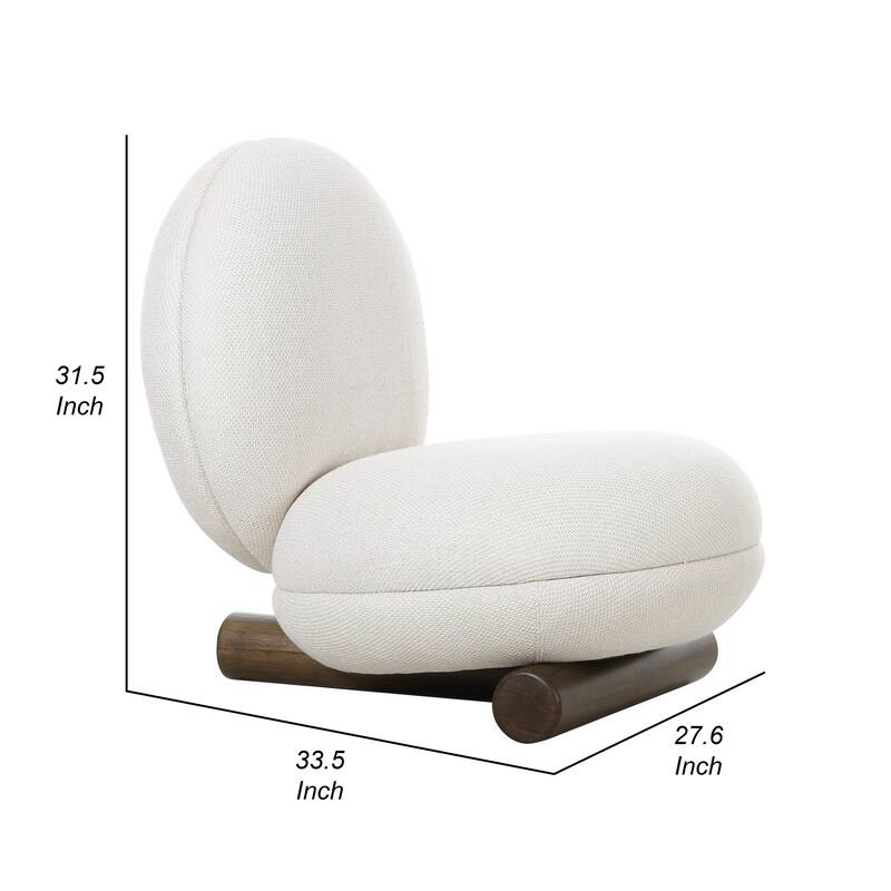 28 Inch Accent Chair, Off White Polyester, Modern Low Round Seat and Back