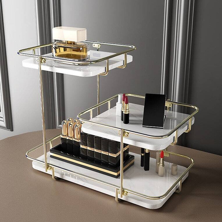 Bathroom Organizer Countertop Makeup Organizer Cosmetics Storage Display Rack 3 - Gold