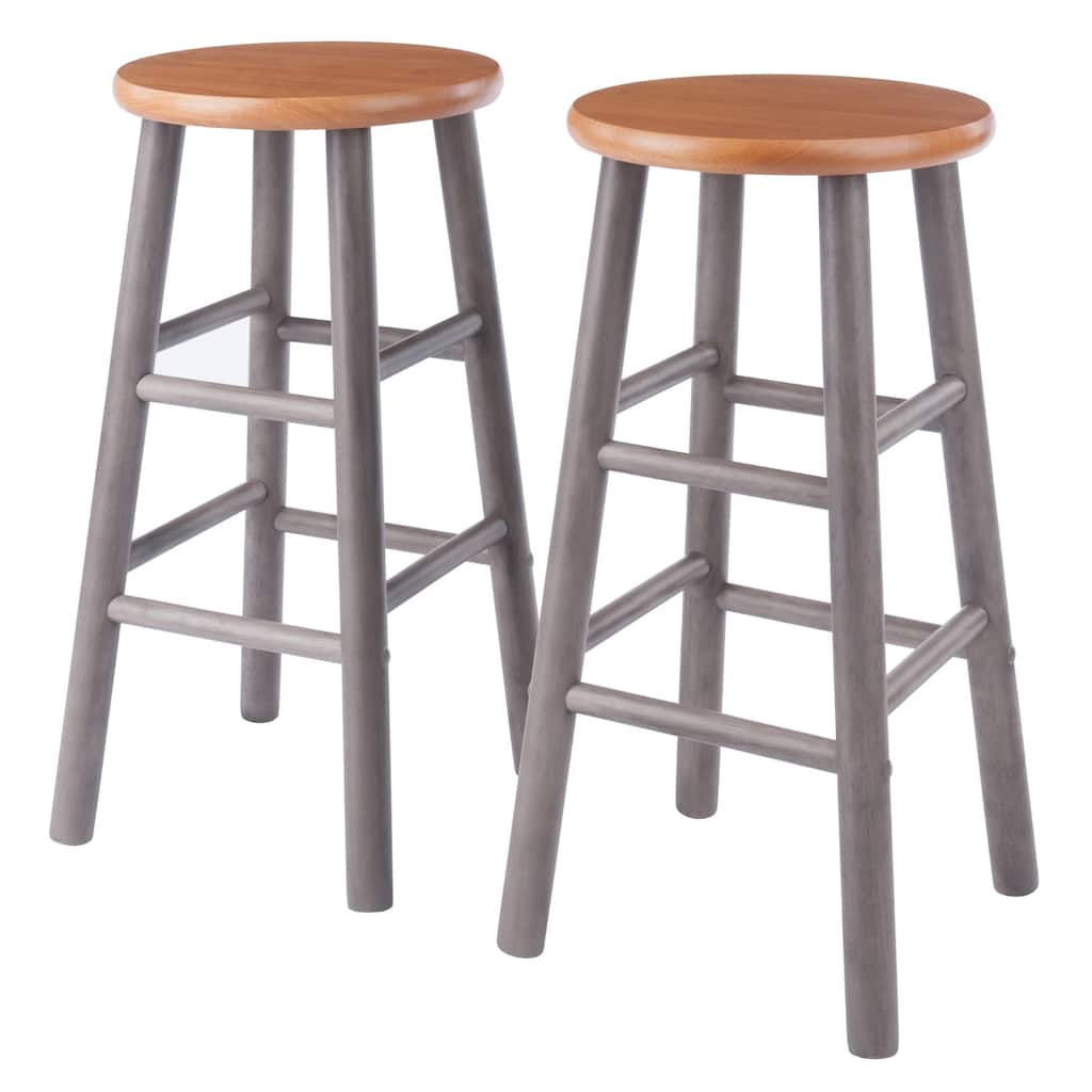 2 Piece Gray and Brown Round Counter Stools 24.5"