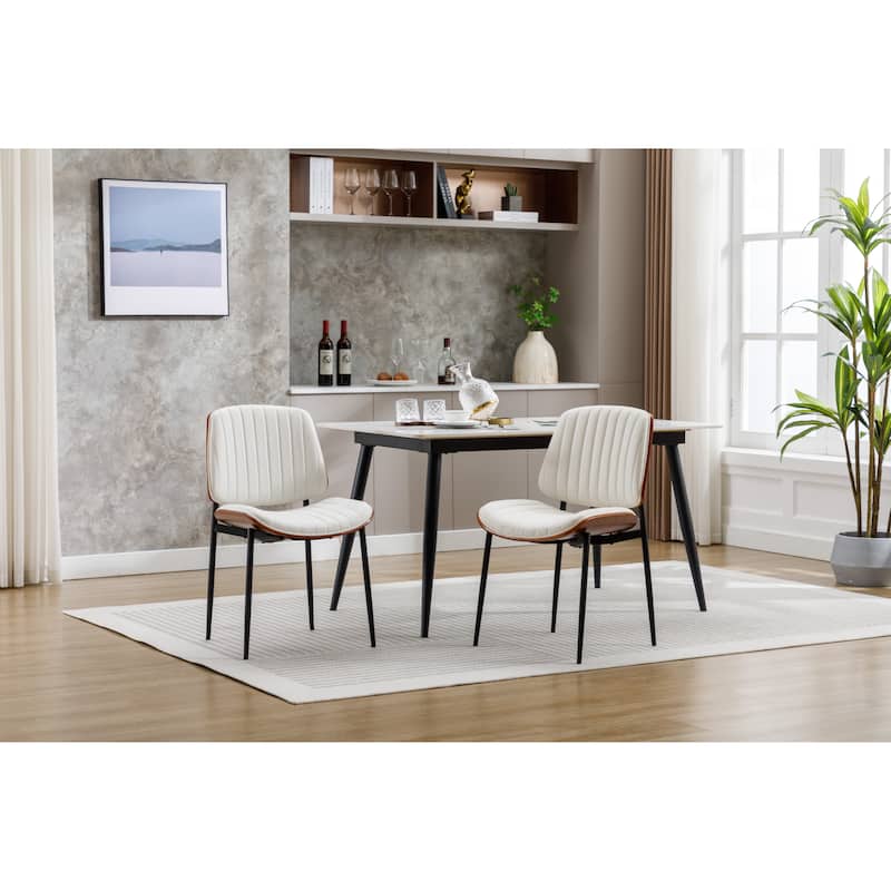 Mid Century Modern Retro Faux Leather Dining Set of 2 Chair with Adjustable Foot for Kitchen Dining Room - White
