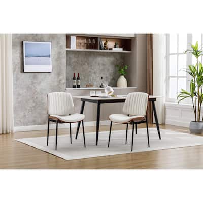 Set of 2 Mid-Century Modern Upholstered Dining Chaies with Metal Legs