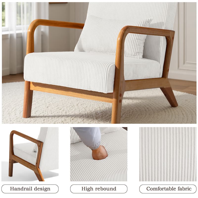 Uixe Mid Century Solid Wood Upholstered Corduroy Accent Chair