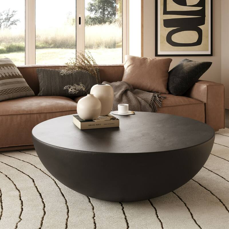 Modrest Bronte Modern Black Concrete Round Coffee Table